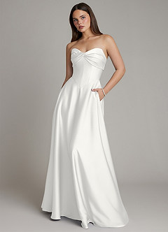 Azazie Meleena Bridesmaid Dresses White A-Line Strapless Stretch Satin Dress image1