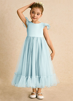 Azazie Phebs Flower Girl Dresses Sea Glass A-Line Tulle Dress image5