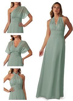 Azazie Fifi Robes de demoiselle d'honneur Robe Trapèze Convertible en Mousseline de soie Sans bretelles Sauge D'argent image7