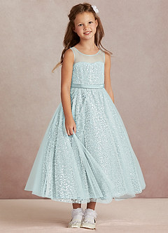 Azazie Siwa Flower Girl Dresses Mist A-Line Beaded Tulle Dress image2