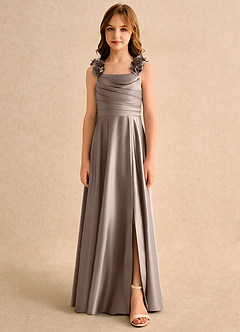 Azazie Rosita Girls Formal Blumenmädchenkleider A-Linie Plissee Matte Satin Kleid Taupe image3