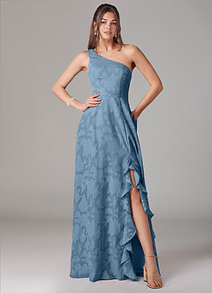 Azazie Ellianna Brautjungfernkleider A-Linie One-Shoulder Blumen-Burnout Kleid Stahlblau image1