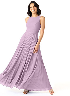 Azazie Lindie Bridesmaid Dresses Wisteria A-Line Scoop Pleated Chiffon Dress image3