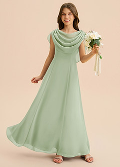 Azazie Lambie Junior Dusty Sage A-Line Pleated Chiffon Dress image3