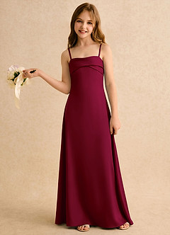 Azazie Mirabella Girls Formal Robe Demoiselle D'honneur Fillette Robe Fourreau en Satin extensible Encolure en Forme de Cœur Bourgogne image3