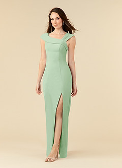 Azazie Ellen Mother of the Bride Dresses Dusty Sage Sheath Side Slit Stretch Crepe Dress image3