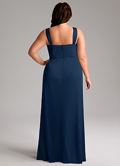 Azazie Denice Bridesmaid Dresses Dark Navy Sheath Pleated Stretch Satin Dress image11
