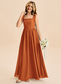 Azazie Delia Junior Abito A-Line in Chiffon Fiocco Cannella image4