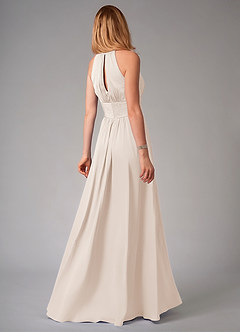 Azazie Bonnie Bridesmaid Dresses White Alabaster A-Line Pleated Stretch Satin Dress image2