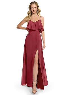 Azazie Jean Bridesmaid Dresses Pomegranate A-Line Chiffon Convertible Dress image1