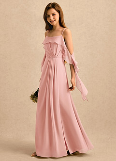 Azazie Ameena Girls Formal Robe Demoiselle D'honneur Fillette Robe Trapèze en Mousseline de soie Drapé Rosette image5