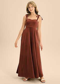 Azazie Rosey Junior Terracotta A-Line Sweetheart Neckline Velvet Dress image4