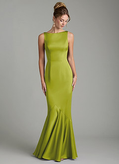 Azazie Tamera Bridesmaid Dresses Lemongrass Mermaid Pleated Stretch Satin Dress image4