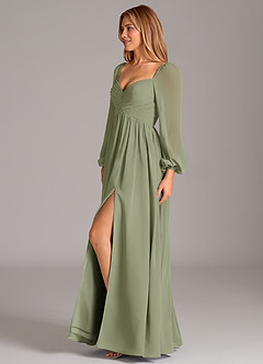 Azazie Bailee Bridesmaid Dresses Pistachio A-Line Long Sleeve Chiffon Dress image3