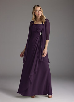Azazie Weisz Mother of the Bride Dresses Plum A-Line Square Neckline Pleated Chiffon Dress image1