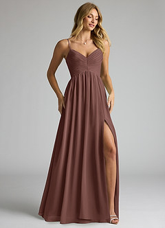 Azazie Alia Bridesmaid Dresses Espresso A-Line Pleated Chiffon Dress image2