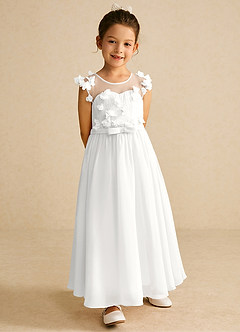 Azazie Arlo Flower Girl Dresses Diamond White A-Line Bow Chiffon Dress image4