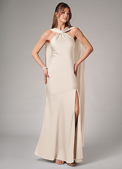 Azazie Kinsley Brautjungfernkleider Meerjungfrau-Linie Seitliche Cut-Outs Stretch-Satin Kleid Alabaster Weiß image5