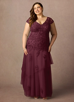 Azazie Romy Kleider für die Brautmutter Meerjungfrau-Linie V-Hals Pailletten Tüll Kleid Cabernetrot image7