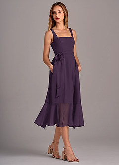 Azazie Deb Bridesmaid Dresses Plum A-Line with Pockets Chiffon Convertible Dress image3