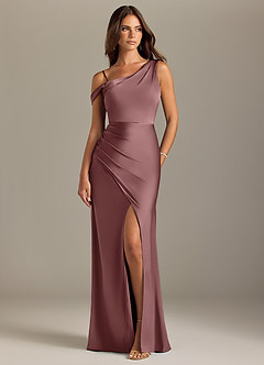 Azazie Madelyn Bridesmaid Dresses Vintage Mauve Mermaid Off the Shoulder Stretch Satin Convertible Dress image8