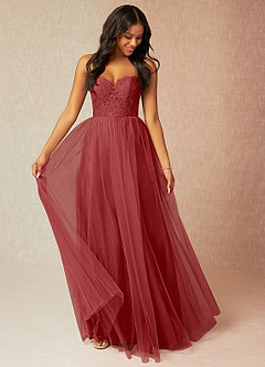 Azazie Roni Bridesmaid Dresses Rust A-Line Sweetheart Neckline Tulle Convertible Dress image1