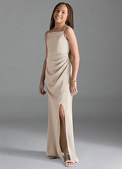Azazie Leonis Junior Frost A-Line Pleated Stretch Satin Dress image4