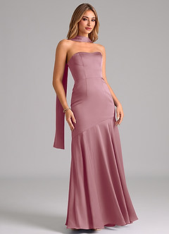 Azazie Shiloh Vestidos de damas de honor Vestido de Malva Vintage de Satén Elástico de Corte Sirena Convertible con Sin tirantes image3