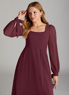 Azazie Leonia Junior Cabernet A-Line with Pockets Chiffon Dress image5