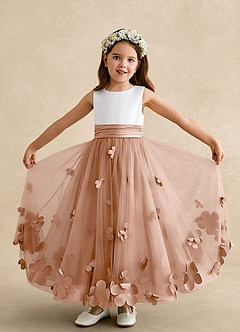 Azazie Vi vestidos de niña de las flores Vestido de Champán Rosado de Tul de Corte En A con Sin mangas image5