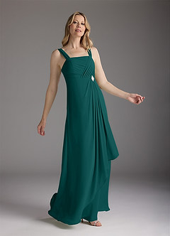Azazie Weisz Mother of the Bride Dresses Peacock A-Line Square Neckline Pleated Chiffon Dress image4