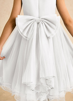 Azazie Lass Abiti da Ragazza di Fiori Abito A-Line in Tulle Fiocco Bianco image6