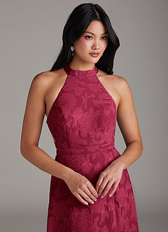 Azazie Clarice Jurken voor bruidsmeisjes Jurk van Bloemen Burn-out met A-Lijn Zijsplit Bourgondië image5