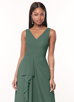 Azazie Julianna At-home Try On Dresses Butterscotch A-Line Chiffon Dress image5