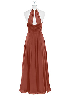 Azazie Ginger Robes de demoiselle d'honneur Robe Trapèze en Mousseline de soie Dos nu plissé Auburn image7