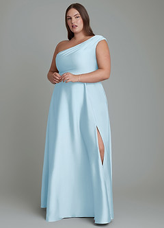 Azazie Melanie Brudtärnklänningar Klänning av A-linje i Stretch Satin Off the shoulder Himmelsblå image7