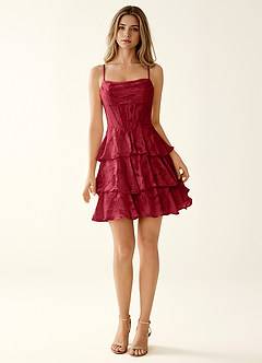 Rietta Ruby Red Floral Burnout Ruffles Mini Dress image4