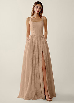 Megan Champagne Lace A-line Prom Dress image3