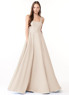 Azazie Neve Bridesmaid Dresses White Alabaster Ball-Gown with Pockets Stretch Satin Dress image1
