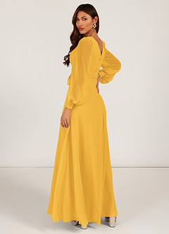 Azazie Sage Bridesmaid Dresses A-Line Long Sleeve Chiffon Floor-Length Dress image2