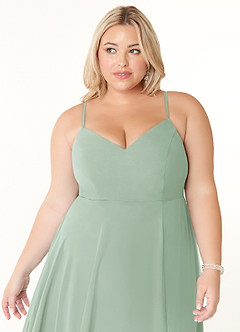 Azazie Clarissa Bridesmaid Dresses Agave A-Line V-Neck Chiffon Dress image11
