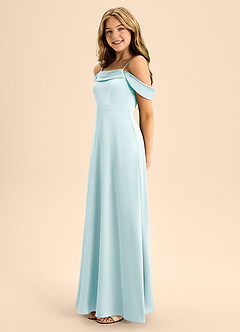 Azazie Anselie Junior Robe Trapèze en Satin extensible Épaule décolletée Verre De Mer image6