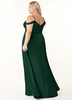 Azazie Ocean Bridesmaid Dresses Dark Green A-Line V-Neck Pleated Stretch Satin Dress image17