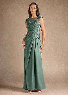 Azazie Santa Barbara Mother of the Bride Dresses Eucalyptus Sheath Pleated Stretch Satin Dress image4