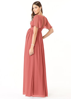 Azazie Verna vestidos de dama de honor de maternidad Vestido de Corte en A Cuello en V fruncido Hasta el suelo Gasa image4