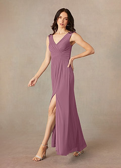 Azazie Andi Final Sale Vintage Mauve A-Line Pleated Mesh Dress image2