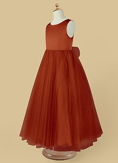 Azazie Muni Flower Girl Dresses Paprika A-Line Bow Tulle Dress image4