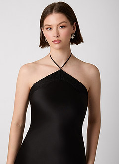 Cayley Black 100% Washable Silk Halter Lace Maxi Dress image2