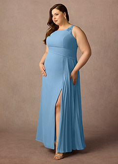 Azazie Galvan vestidos de madre de la novia Vestido de Azul Acero de Gasa de Corte En A con Lentejuela image9