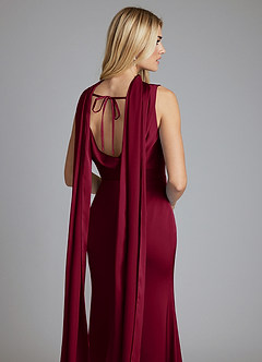 Azazie Tallie Bridesmaid Dresses Burgundy Mermaid Pleated Stretch Satin Dress image3